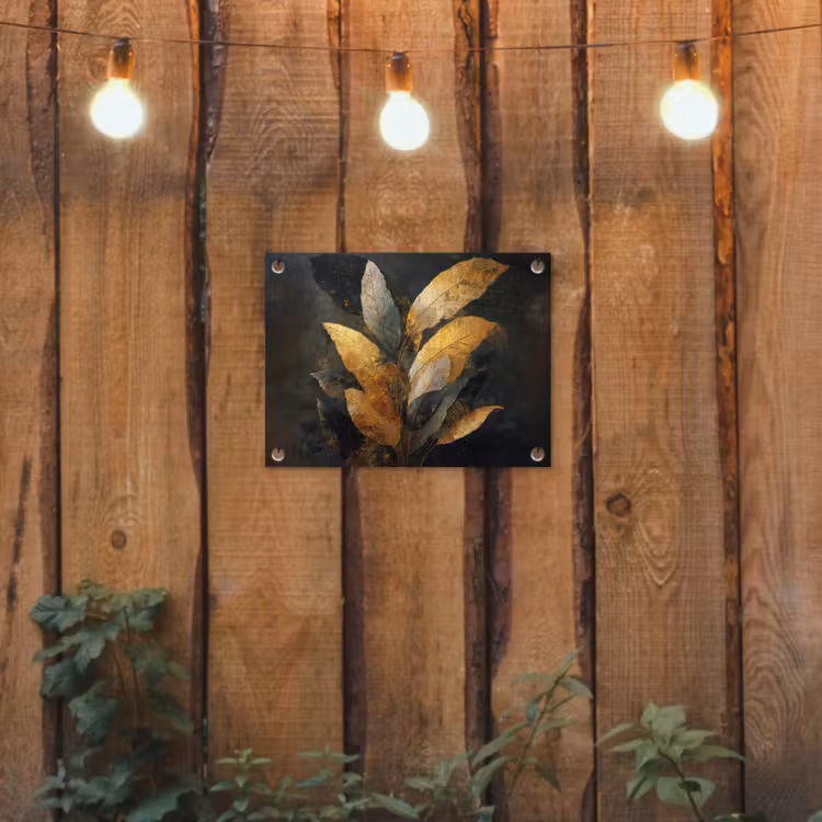 Gouden Bladcompositie – Botanische Luxe tuinposter los doek klein -sfeer1
