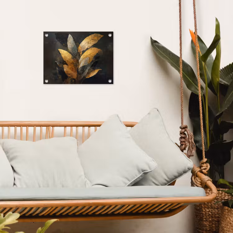 Gouden Bladcompositie – Botanische Luxe tuinposter los doek klein -sfeer7