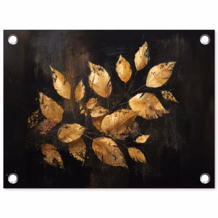 Gouden Bladeren op Donkere Achtergrond tuinposter los doek klein -3d