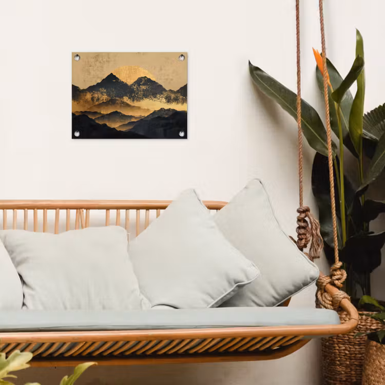 Gouden Bergen bij Maanlicht tuinposter los doek klein -sfeer7