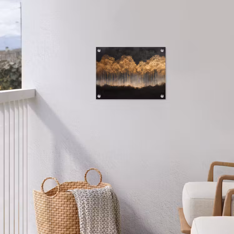 Gouden Bomen in Mistig Landschap tuinposter los doek klein -sfeer8
