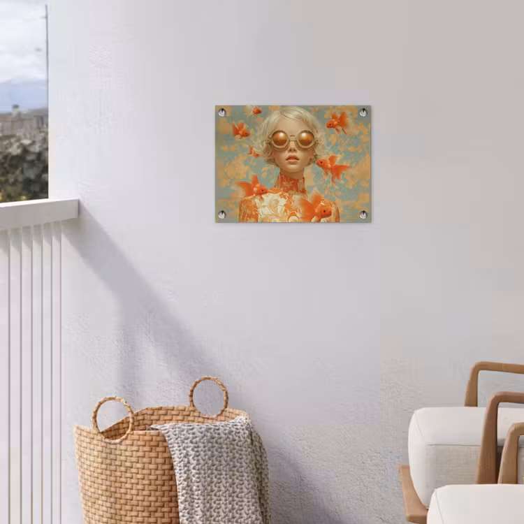Goudvissen - Oranje - Vrouw - Blond tuinposter los doek klein -sfeer8