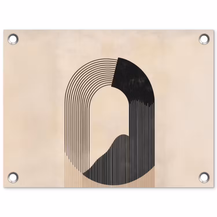 Grafisch gebogen motief - Beige tuinposter los doek klein -3d