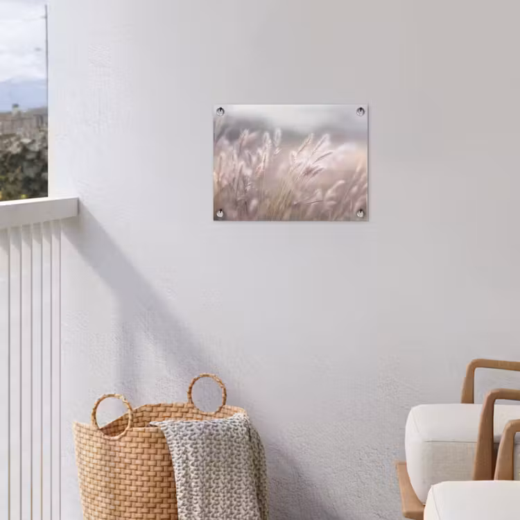 Graspluimen - Wind - Beige - Mistig tuinposter los doek klein -sfeer8