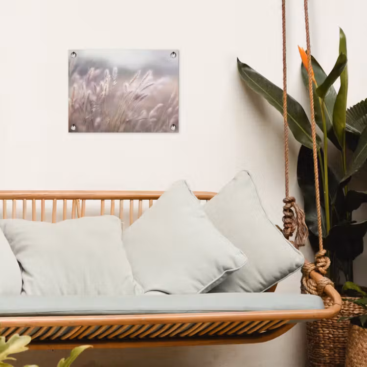 Graspluimen - Wind - Beige - Mistig tuinposter los doek klein -sfeer7