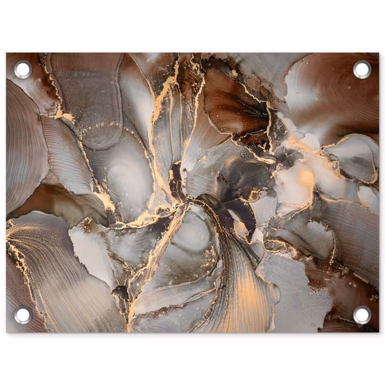 Grijs - Goud - Marmer - Marmerlook tuinposter los doek klein -3d