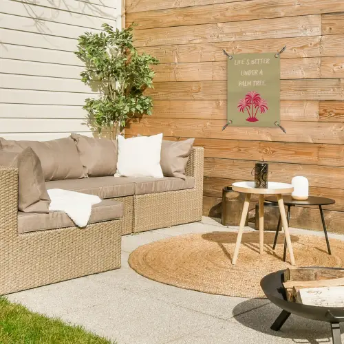 Groen - Zomer - Quote - Palmboom tuinposter los doek klein -sfeer4