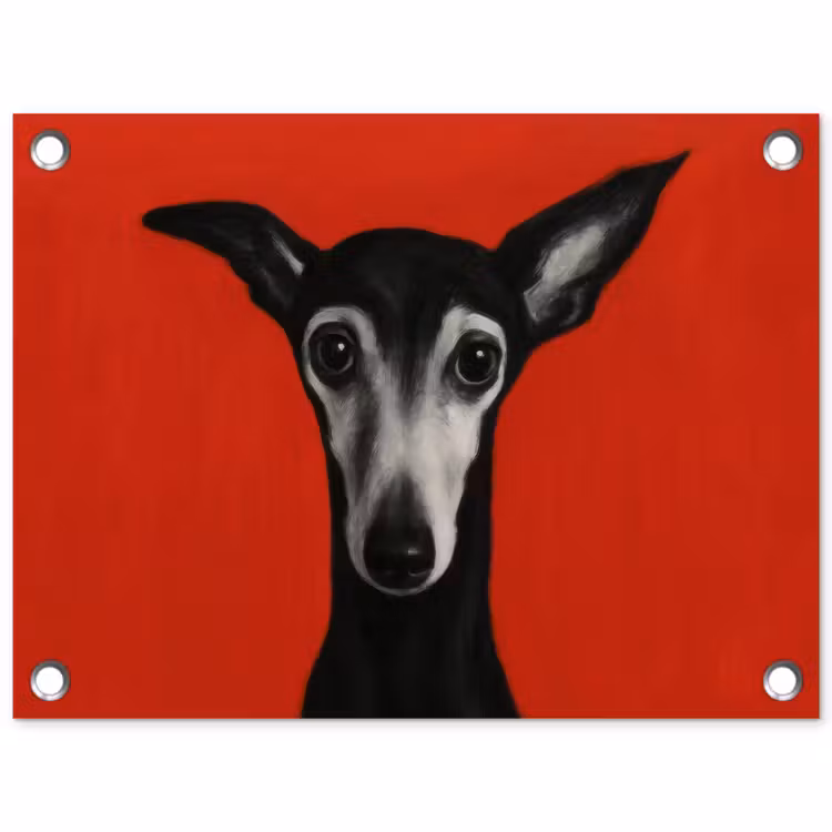 Windhond - Minimalistisch - Rood tuinposter los doek klein -3d