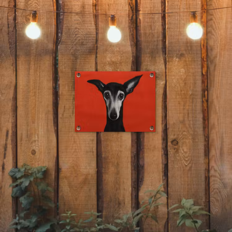 Windhond - Minimalistisch - Rood tuinposter los doek klein -sfeer1