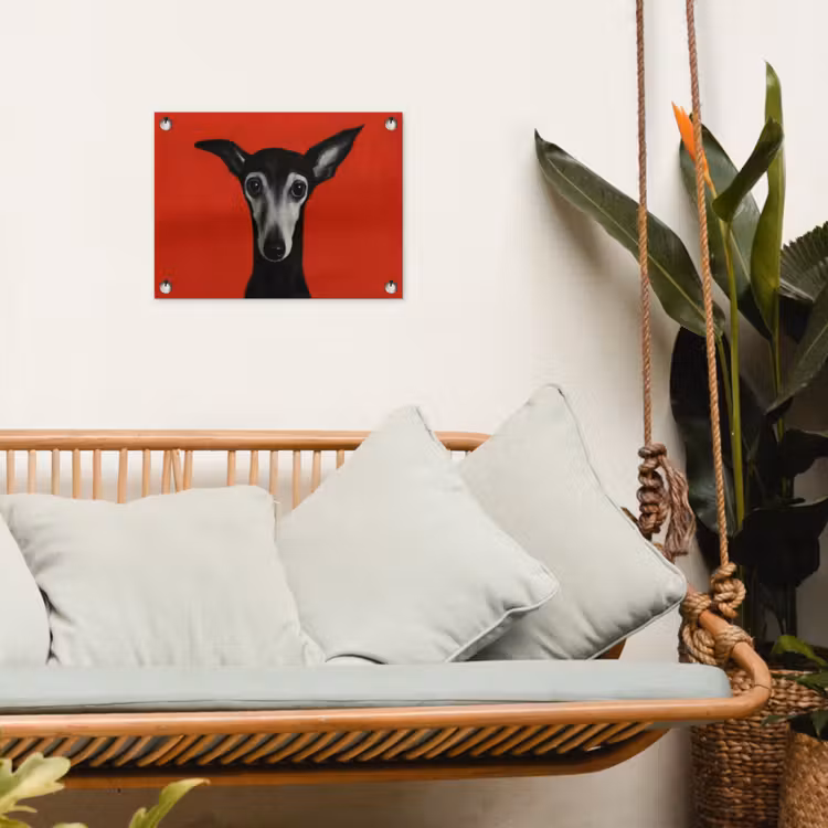 Windhond - Minimalistisch - Rood tuinposter los doek klein -sfeer7