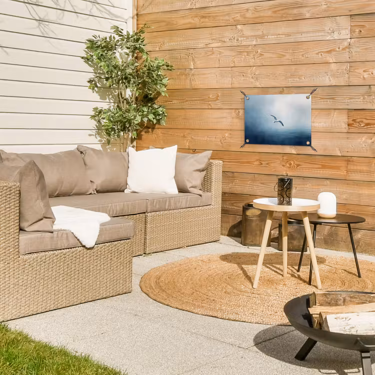 Meeuw - Wit - Zee - Mistig tuinposter los doek klein -sfeer4