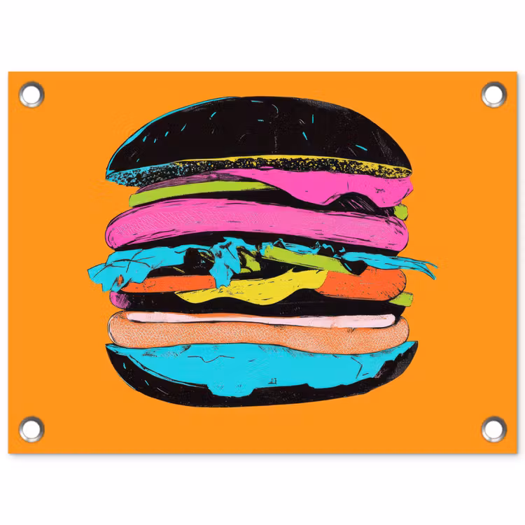 Hamburger - Kleurrijk - Speels tuinposter los doek klein -3d