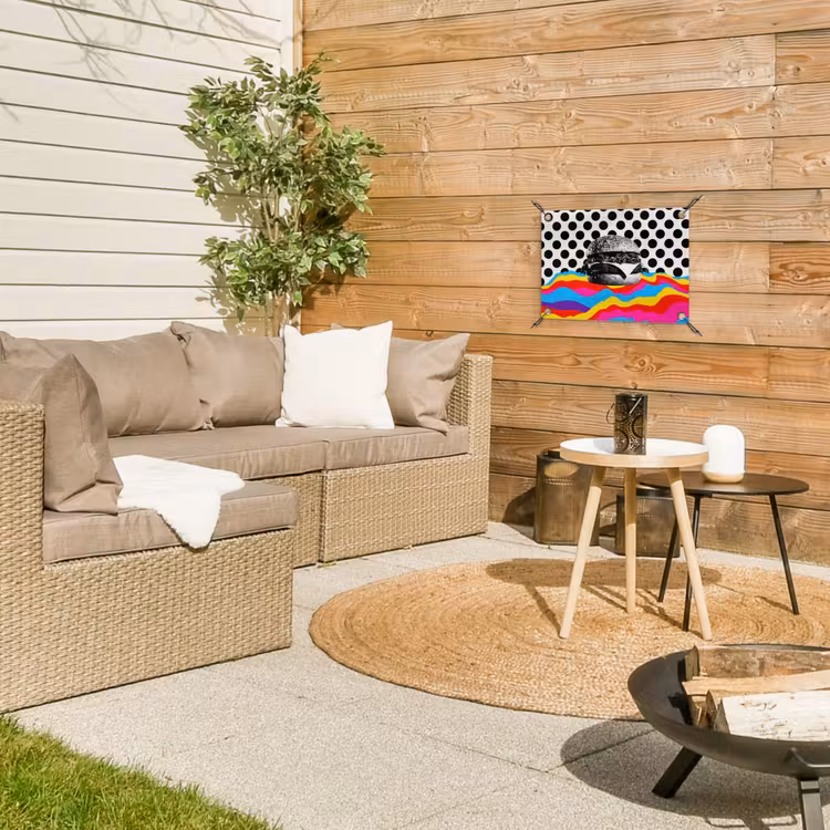 Hamburger - Stippen - Golven - Kleuren tuinposter los doek klein -sfeer4