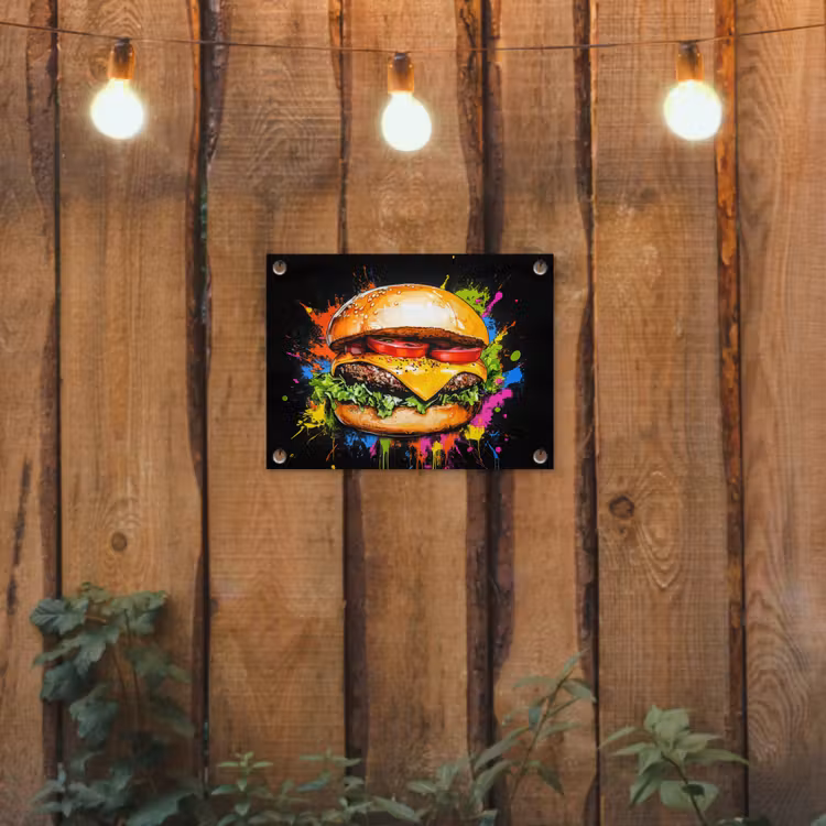 Hamburger - Graffiti - Verf - Kleurrijk - Eten - Abstract tuinposter los doek klein -sfeer1
