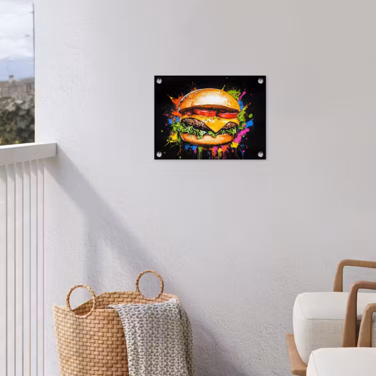 Hamburger - Graffiti - Verf - Kleurrijk - Eten - Abstract tuinposter los doek klein -sfeer8