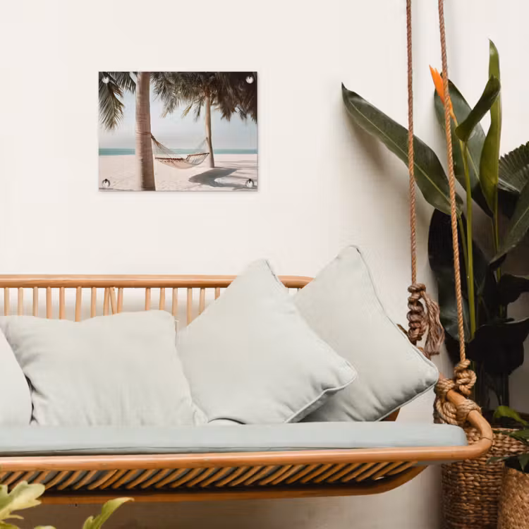 Hangmat - Palmbomen - Strand - Zee tuinposter los doek klein -sfeer7