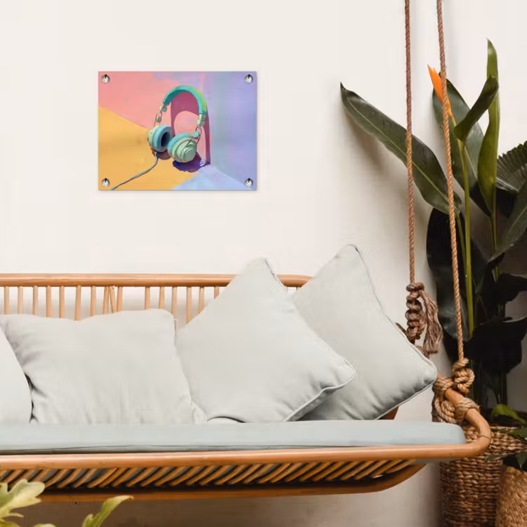 Koptelefoon - Mintgroen - Draad tuinposter los doek klein -sfeer7