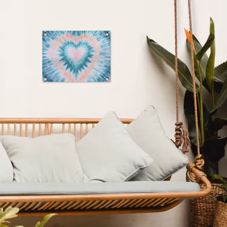 Hartvormig - Tie dye - Pasteltinten - Lichtgroen tuinposter los doek klein -sfeer7