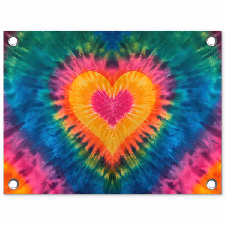Hart - Tie Dye - Kleurrijk tuinposter los doek klein -3d