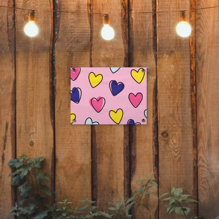 Hartjes - Valentijn - Patroon - Kleurrijk tuinposter los doek klein -sfeer1