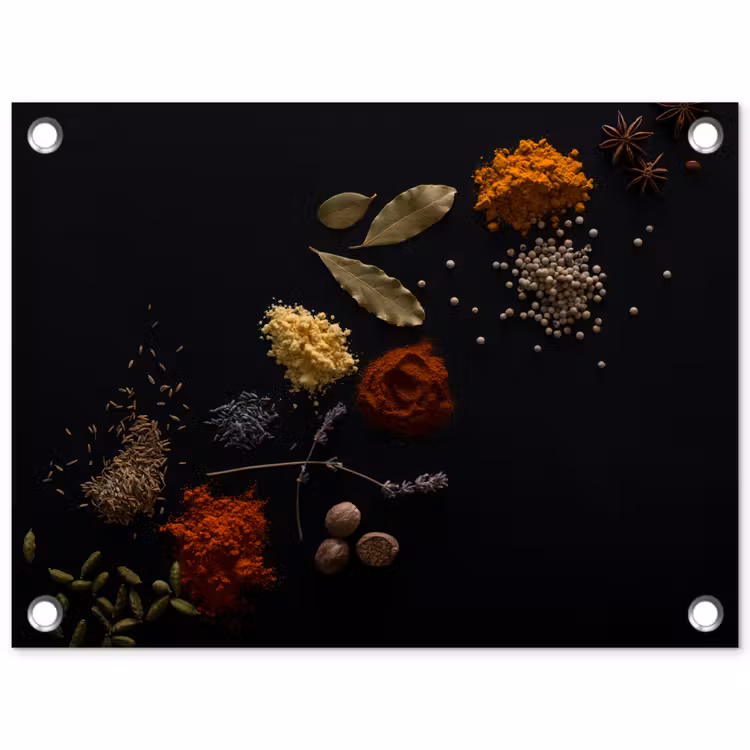 Kruiden - Zwart - Specerijen - Keuken - Koken tuinposter los doek klein -3d