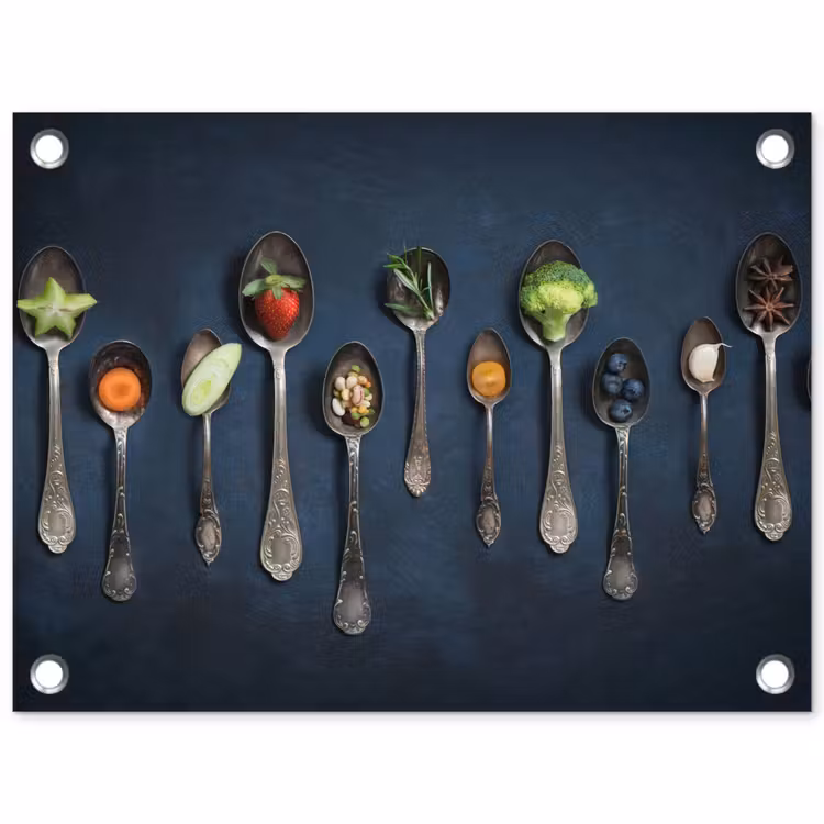 Kruiden - Lepel - Zilver - Specerijen - Industrieel tuinposter los doek klein -3d
