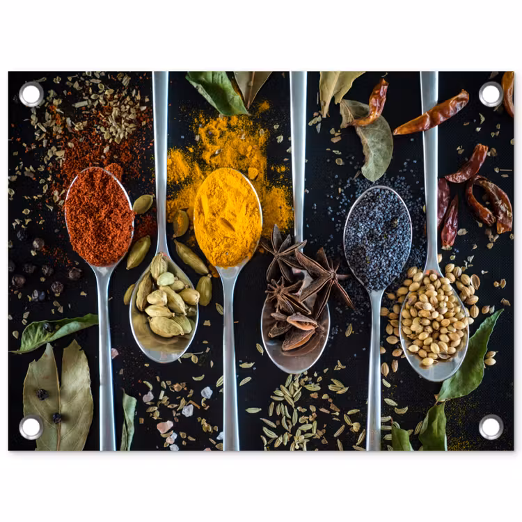 Kruiden - Lepel - Specerijen - Zwart - Keuken tuinposter los doek klein -3d