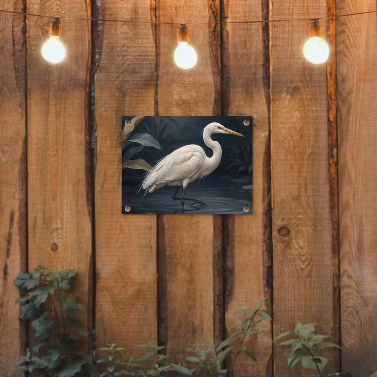 Reiger - Water - Natuur - Modern - Wit tuinposter los doek klein -sfeer1