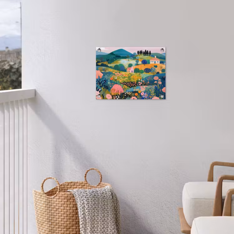 Heuvellandschap - Fantasierijk - Kleurcontrasten tuinposter los doek klein -sfeer8