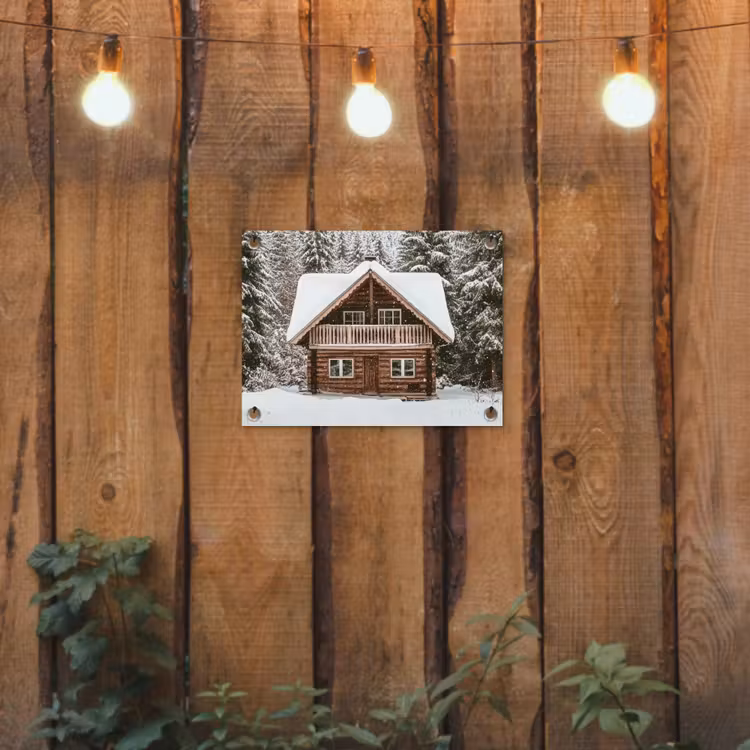 Huis - Bos - Winter - Natuur - Sneeuw tuinposter los doek klein -sfeer1