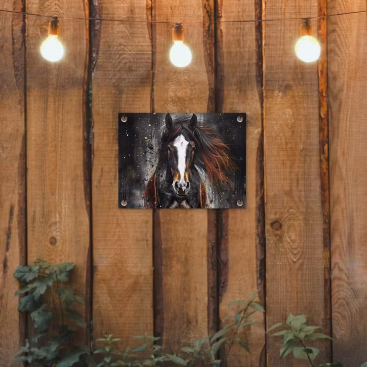 Paard - Dieren - Zwart - Luxe - Modern tuinposter los doek klein -sfeer1