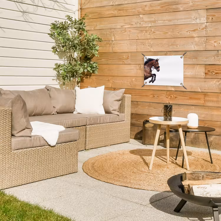 Paard - Springen - Modern tuinposter los doek klein -sfeer4