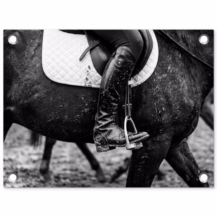 Paard - Sport - Zwart - Wit tuinposter los doek klein -3d