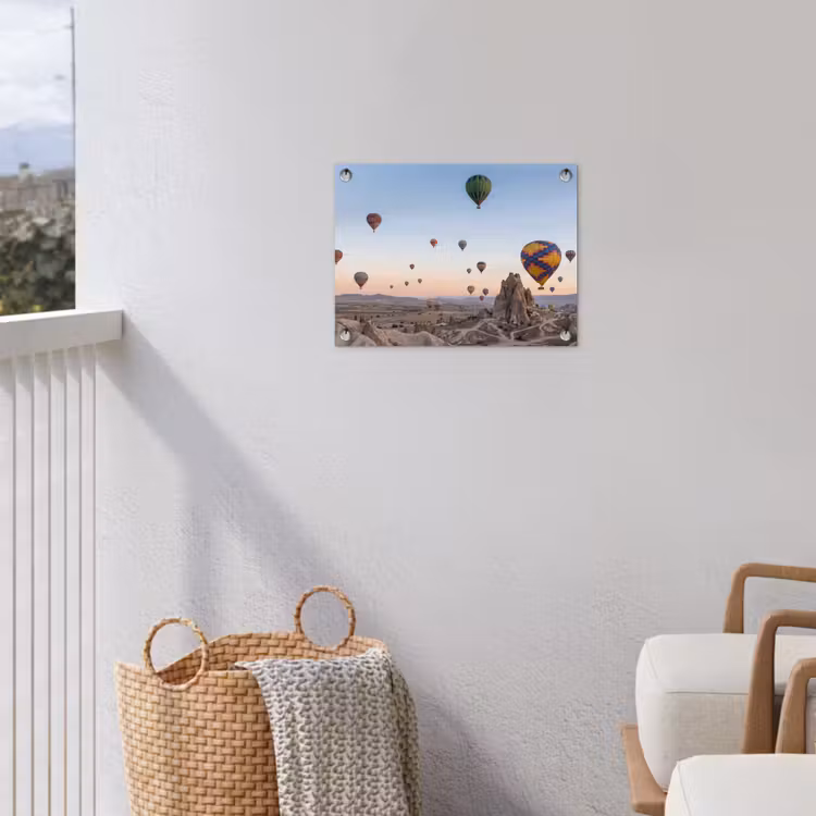 Luchtballonnen - Rotsen - Zonsopgang tuinposter los doek klein -sfeer8