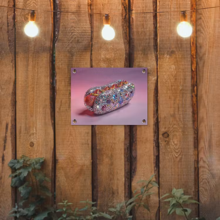 Hotdog - Steentjes - Glitters - Paars tuinposter los doek klein -sfeer1