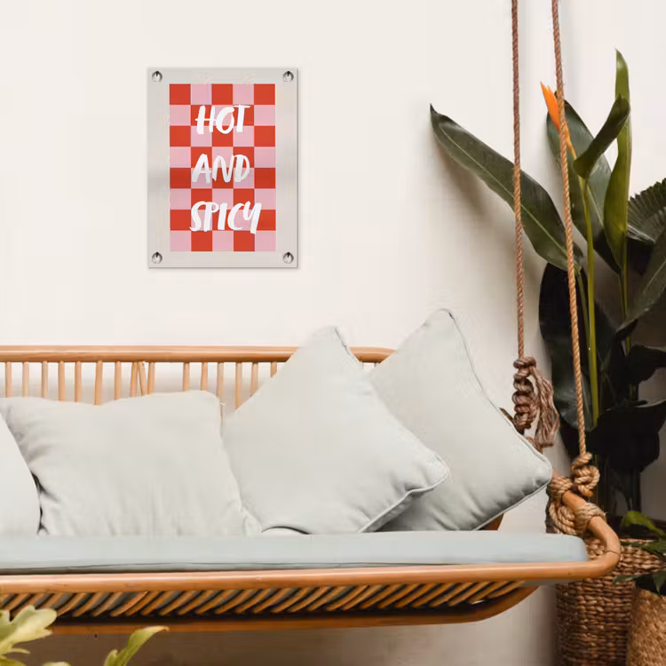 Hot - Spicy - Geruit - Rood tuinposter los doek klein -sfeer7