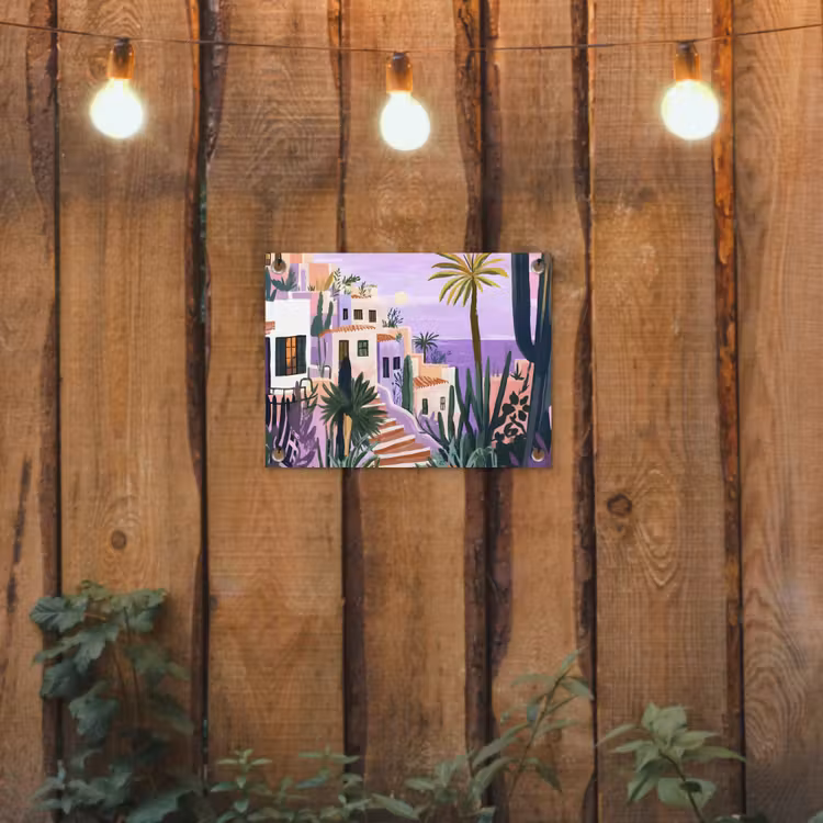 Huizen - Minimalistisch - Palmbomen - Kust tuinposter los doek klein -sfeer1