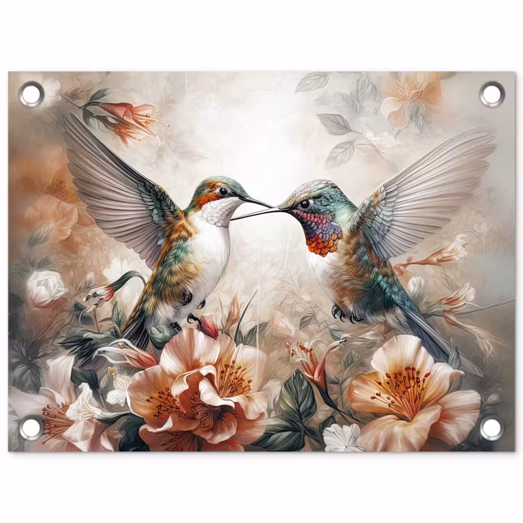 Kolibrie - Vogels - Bloemen - Natuur tuinposter los doek klein -3d