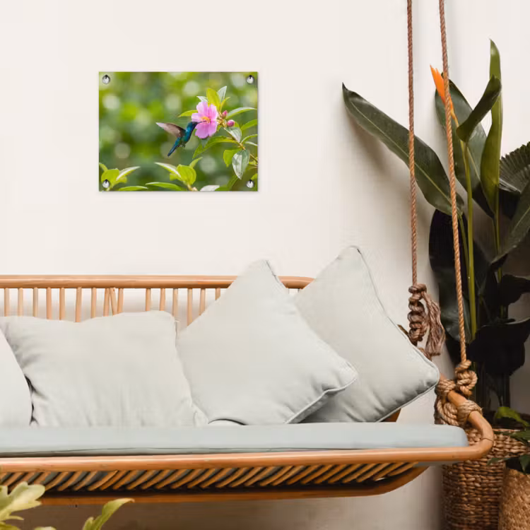 Kolibrie - Bloem - Natuur - Groen tuinposter los doek klein -sfeer7