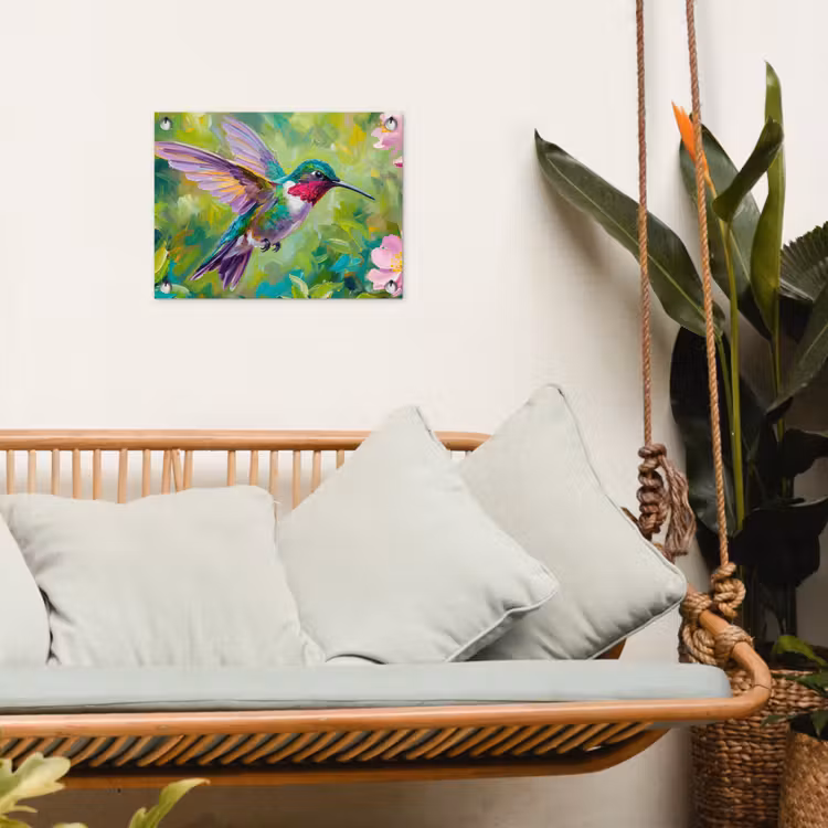 Kolibrie - Bloemen - Natuur - Kleurrijk tuinposter los doek klein -sfeer7
