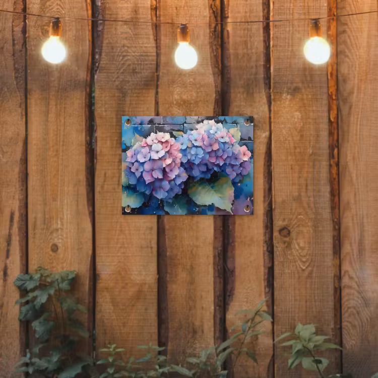 Hortensia's in Pastelkleuren tuinposter los doek klein -sfeer1
