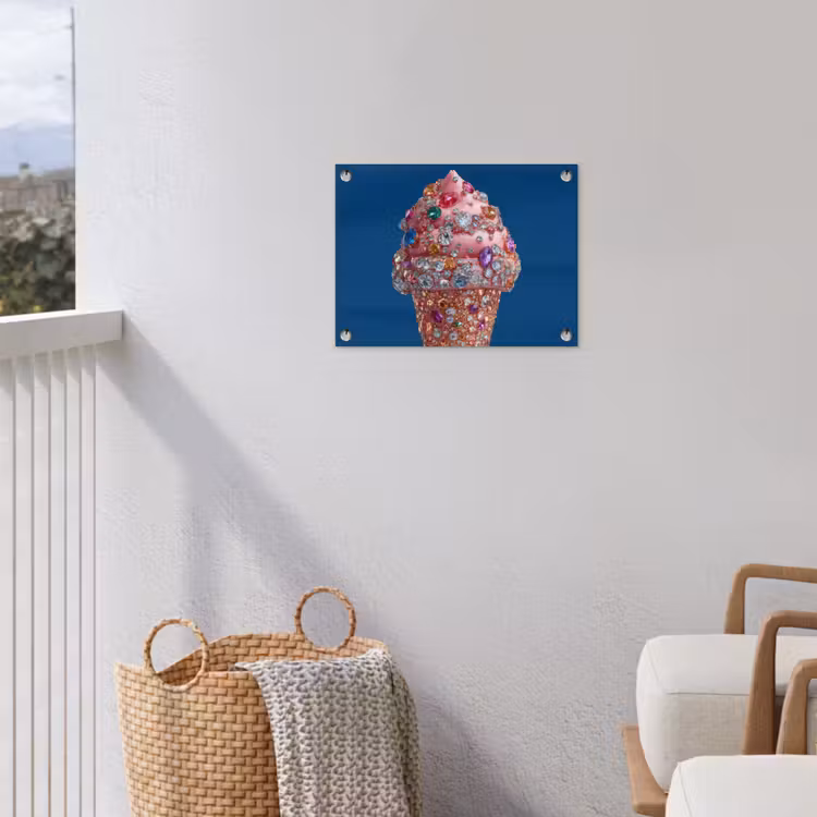 Ijsje - Hoorntje - Steentjes - Blauw tuinposter los doek klein -sfeer8