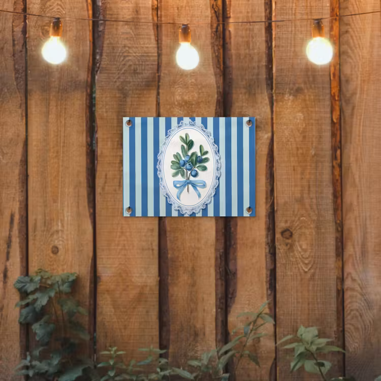Illustratie - Bessen - Blauw - Strepen tuinposter los doek klein -sfeer1