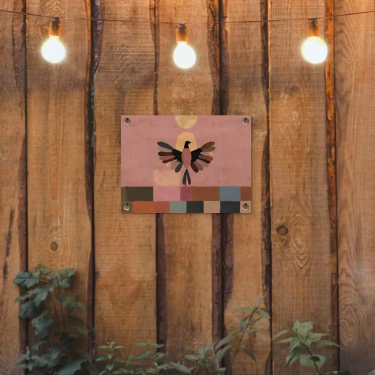 Illustratie - Vogel - Vlakken - Kleurrijk tuinposter los doek klein -sfeer1