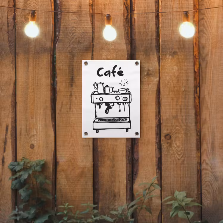 Illustratie - Café - Koffiemachine - Kopjes tuinposter los doek klein -sfeer1