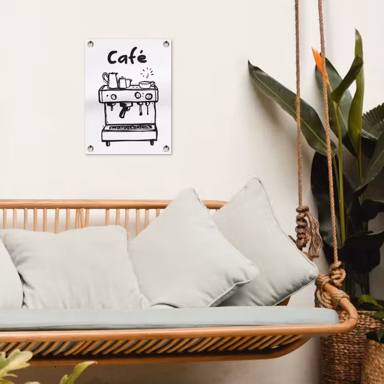 Illustratie - Café - Koffiemachine - Kopjes tuinposter los doek klein -sfeer7