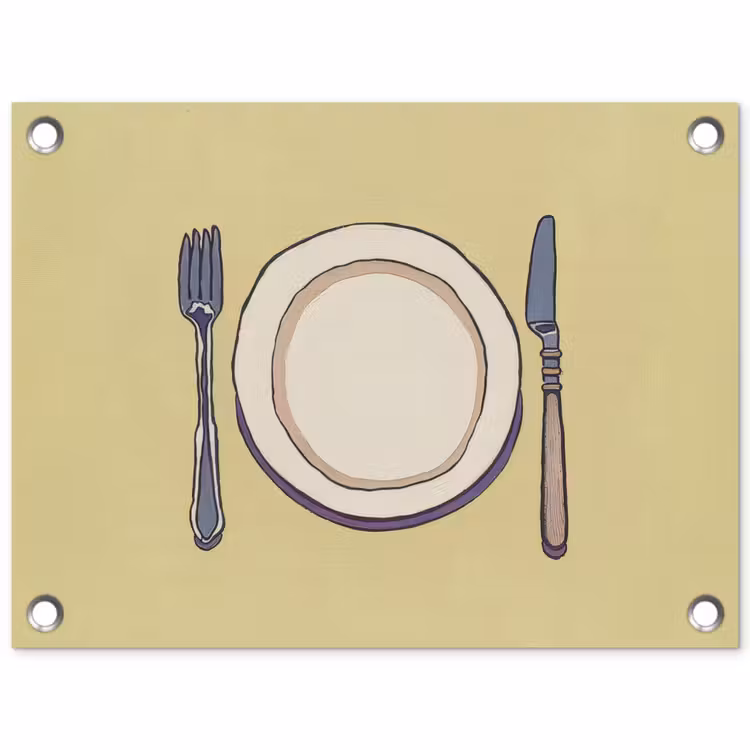 Illustratie - Bord - Bestek - Beige tuinposter los doek klein -3d