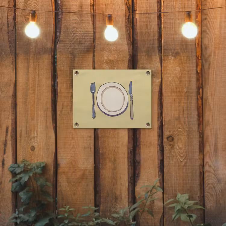 Illustratie - Bord - Bestek - Beige tuinposter los doek klein -sfeer1