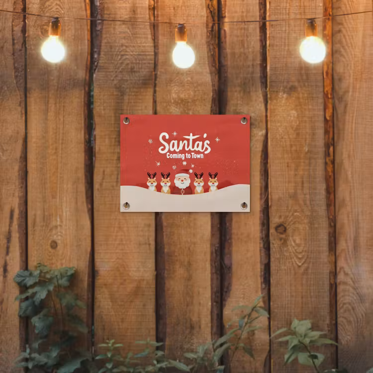 Illustratie - Kerstman - Rendieren - Rood tuinposter los doek klein -sfeer1