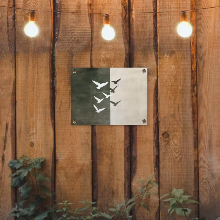 Japandi - Vogel - Groen tuinposter los doek klein -sfeer1